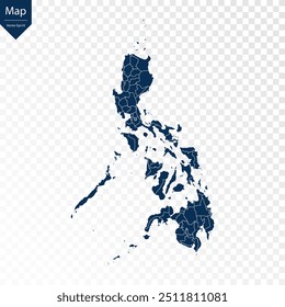 Transparent - High Detailed Blue Map of Philippines. Vector eps10.