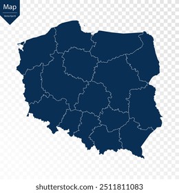 Transparent - High Detailed Blue Map of Poland. Vector eps10.