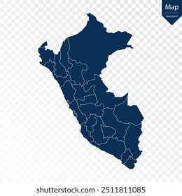 Transparent - High Detailed Blue Map of Peru. Vector eps10.