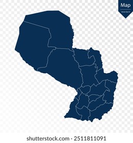 Transparente - Mapa Azul Alto Detallado de Paraguay. Vector eps10.