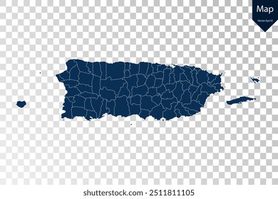 Transparente - Mapa Azul Alto Detallado de Puerto Rico. Vector eps10.