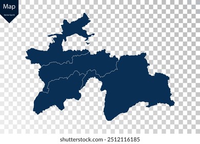Transparent - High Detailed Blue Map of Tajikistan. Vector eps10.
