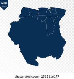Transparente - Mapa azul detallado de Surinam. Vector eps10.