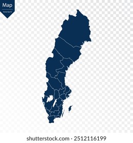 Transparent - High Detailed Blue Map of Sweden. Vector eps10.