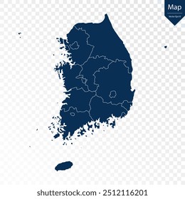 Transparente - Mapa azul detalhado da Coreia do Sul. Vetor eps10.