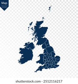 Transparent - High Detailed Blue Map of United Kingdom. Vector eps10.