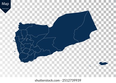 Transparente - Mapa Azul Alto Detallado de Yemen. Vector eps10.