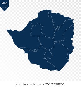 Transparente - Mapa Azul Alto Detallado de Zimbabue. Vector eps10.