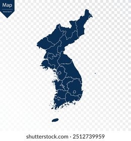 Transparente - Mapa Azul Alto Detallado de Corea. Vector eps10.