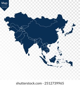 Transparent - High Detailed Blue Map of Asia. Vector eps10.