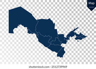 Transparent - High Detailed Blue Map of Uzbekistan. Vector eps10.