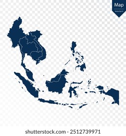 Transparent - High Detailed Blue Map of Southeast Asia. Vector eps10.