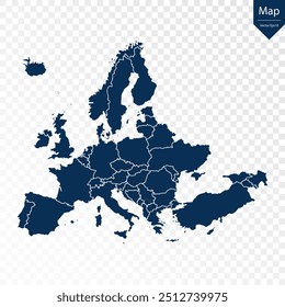 Transparente - Mapa azul detallado de Europa. Vector eps10.