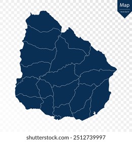 Transparente - Mapa Azul Alto Detallado de Uruguay. Vector eps10.