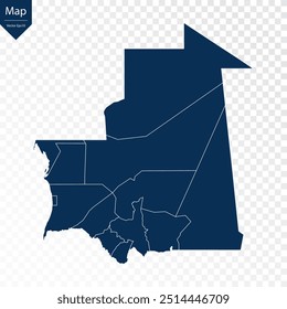 Transparent - High Detailed Blue Map of Mauritania. Vector eps10.