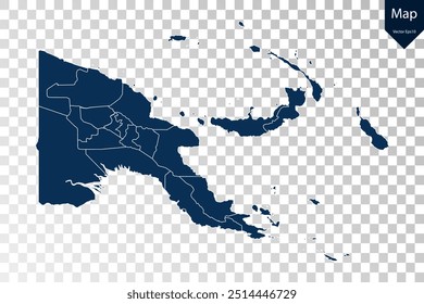 Transparente - Mapa azul detalhado de Papua Nova Guiné. Vetor eps10.