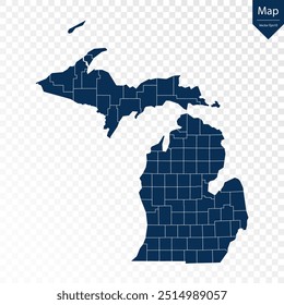 Transparente - Mapa azul alto detallado de Michigan. Vector eps10.