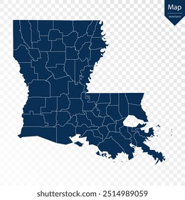 Transparente - Mapa azul alto detallado de Louisiana. Vector eps10.