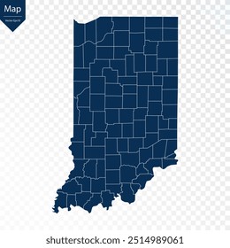 Transparent - High Detailed Blue Map of Indiana. Vector eps10.