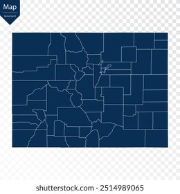 Transparent - High Detailed Blue Map of Colorado. Vector eps10.