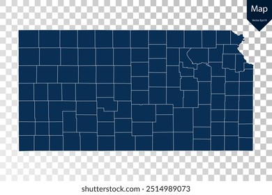 Transparent - High Detailed Blue Map of Kansas. Vector eps10.