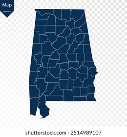 Transparente - Mapa azul alto detallado de Alabama. Vector eps10.