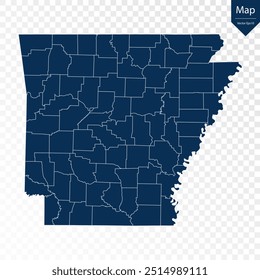 Transparent - High Detailed Blue Map of Arkansas. Vector eps10.