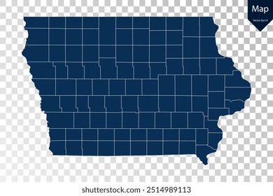 Transparent - High Detailed Blue Map of Iowa. Vector eps10.