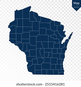 Transparente - Mapa azul alto detallado de Wisconsin. Vector eps10.