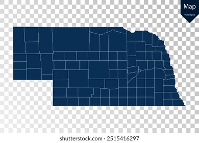 Transparent - High Detailed Blue Map of Nebraska. Vector eps10.