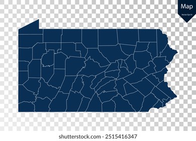 Transparent - High Detailed Blue Map of Pennsylvania. Vector eps10.