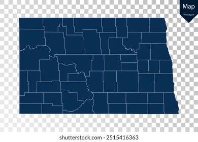 Transparente - Mapa azul alto detallado de Dakota del Norte. Vector eps10.