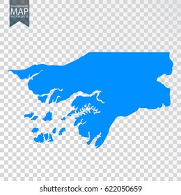 Transparent - high detailed blue map of Guinea-Bissau. Vector illustration eps 10.