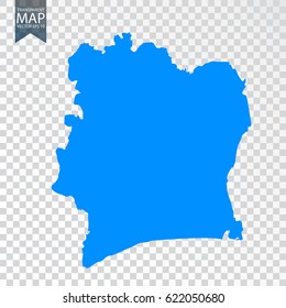 Transparent - high detailed blue map of Ivory Coast. Vector illustration eps 10.