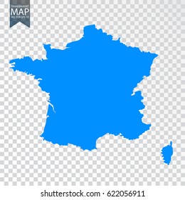 Transparent - high detailed blue map of France. Vector illustration eps 10.