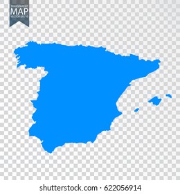 Transparent - high detailed blue map of Spain. Vector illustration eps 10.