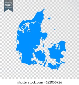 Transparent - high detailed blue map of Denmark. Vector illustration eps 10.