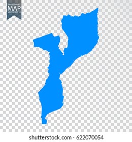 Transparent - high detailed blue map of Mozambique. Vector illustration eps 10.