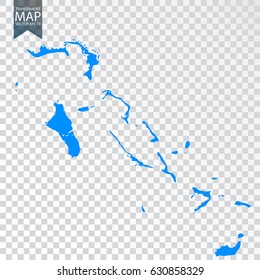Transparent - high detailed blue map of Bahamas. Vector illustration eps 10.