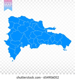 Transparent - high detailed blue map of Dominican Republic. Vector illustration eps 10.
