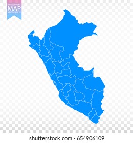 Transparent - high detailed blue map of Peru. Vector illustration eps 10.
