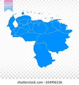 Transparent - high detailed blue map of Venezuela. Vector illustration eps 10.