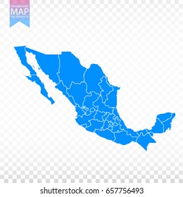 Transparent - high detailed blue map of Mexico. Vector illustration eps 10.