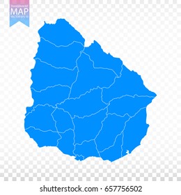 Transparent - high detailed blue map of Uruguay. Vector illustration eps 10.
