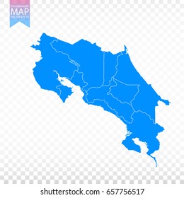 Transparent - high detailed blue map of Costa Rica. Vector illustration eps 10.