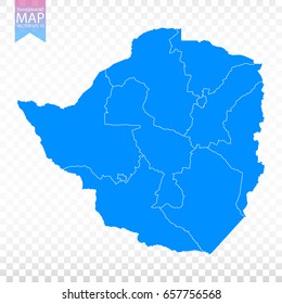 Transparent - high detailed blue map of Zimbabwe. Vector illustration eps 10.