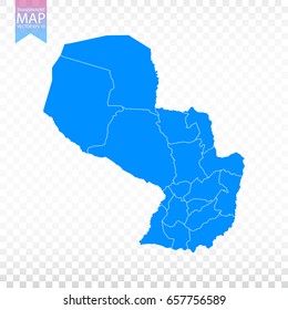 Transparent - high detailed blue map of Paraguay. Vector illustration eps 10.