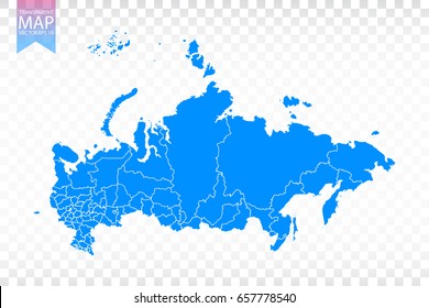 Transparent - high detailed blue map of Russia. Vector illustration eps 10.
