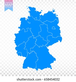 Transparent - high detailed blue map of Germany. Vector illustration eps 10.