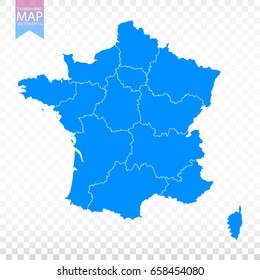 Transparent - high detailed blue map of France. Vector illustration eps 10.